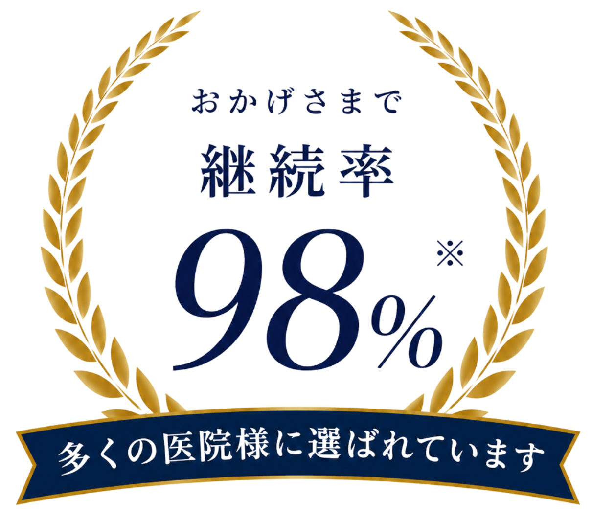 おかげさまで継続率98% 多くの医院様に選ばれています